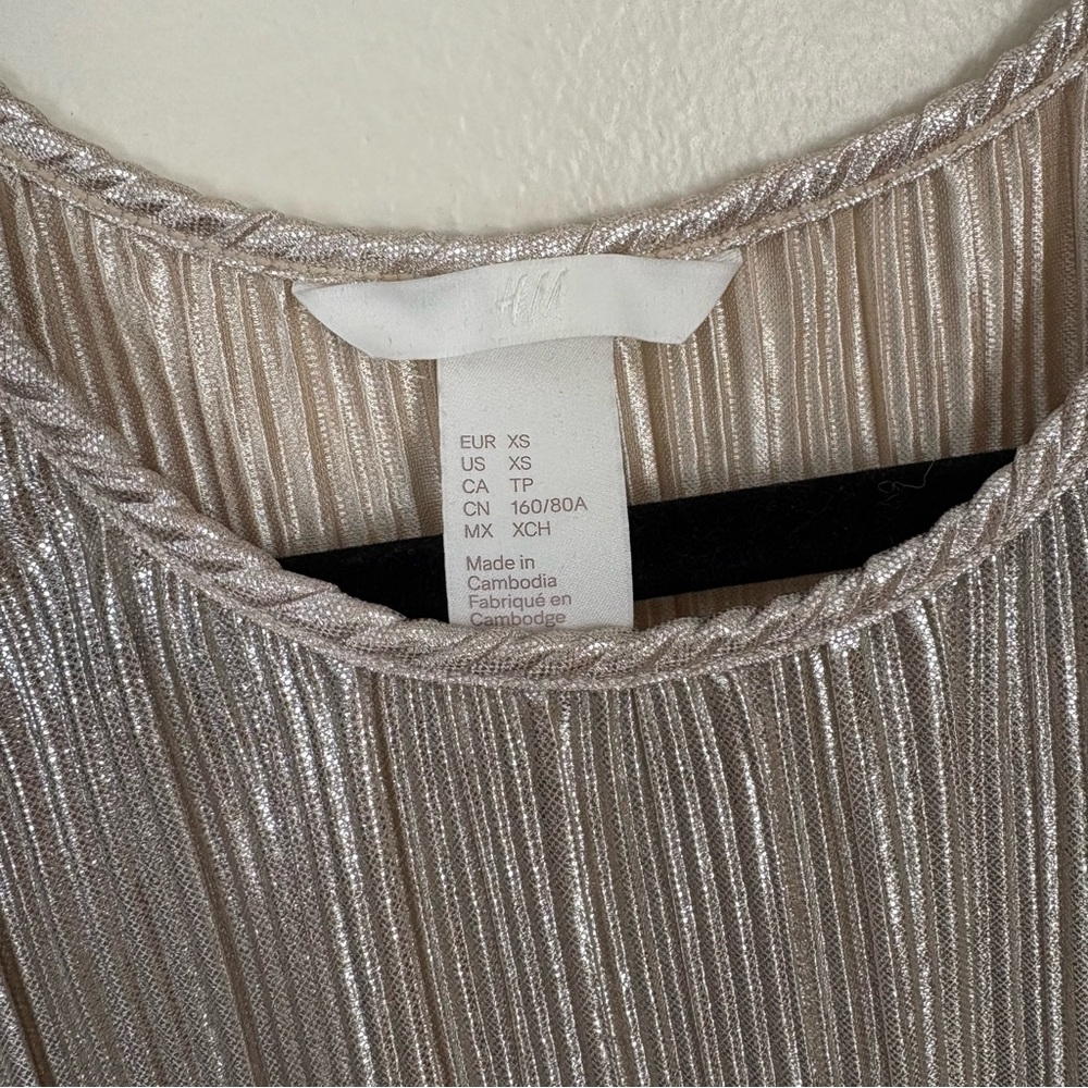 H&M Silver Gold Pleated Sheath Midi Dress | Size XS - Picture 7 of 10